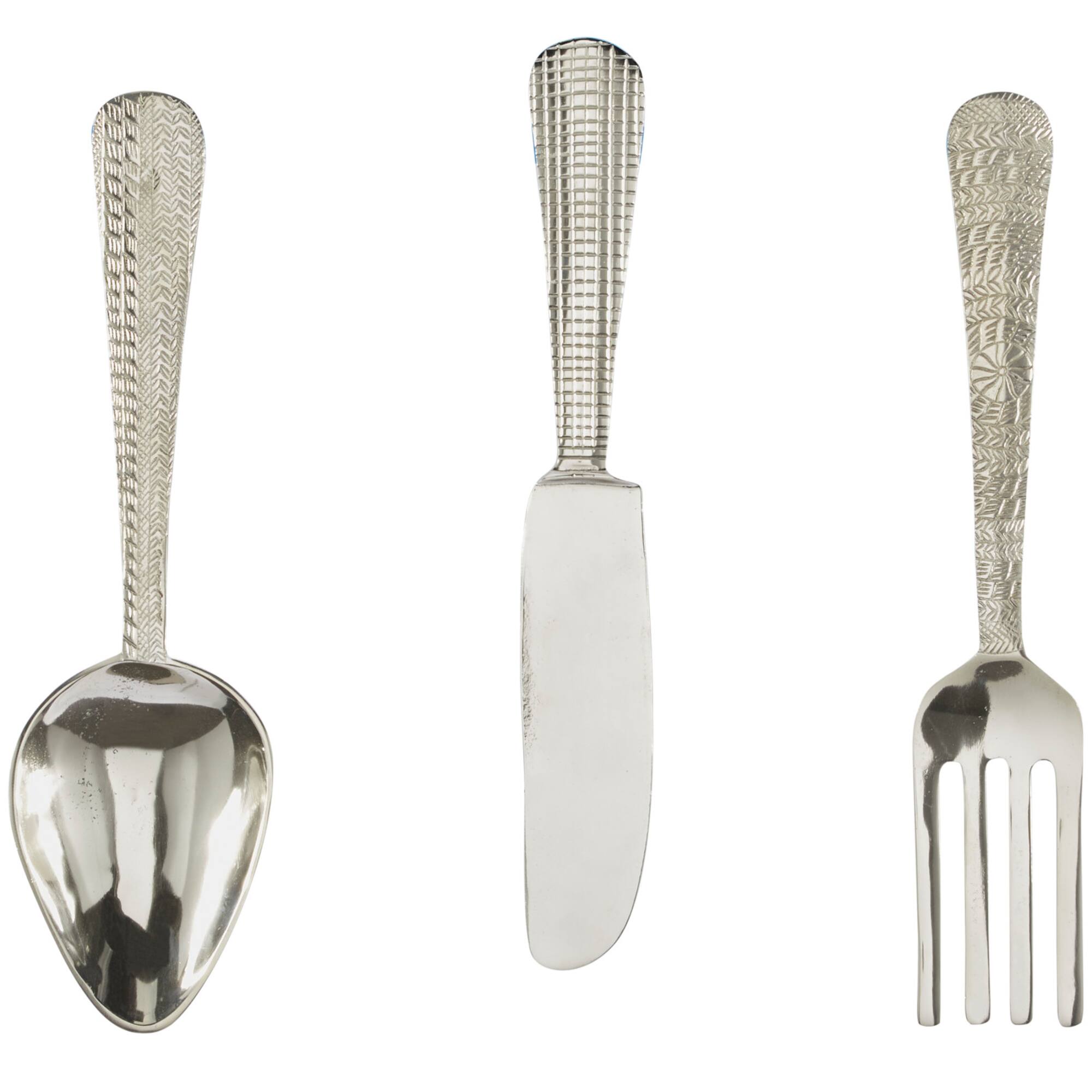 Silver Aluminum Knife, Spoon and Fork Utensils Wall Decor Set of 3 23", 23", 23"